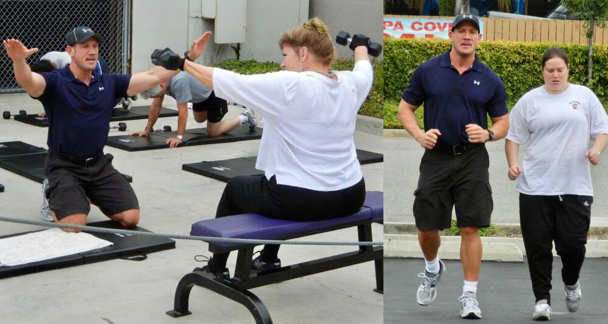 Personal trainer coaching clients in outdoor fitness session