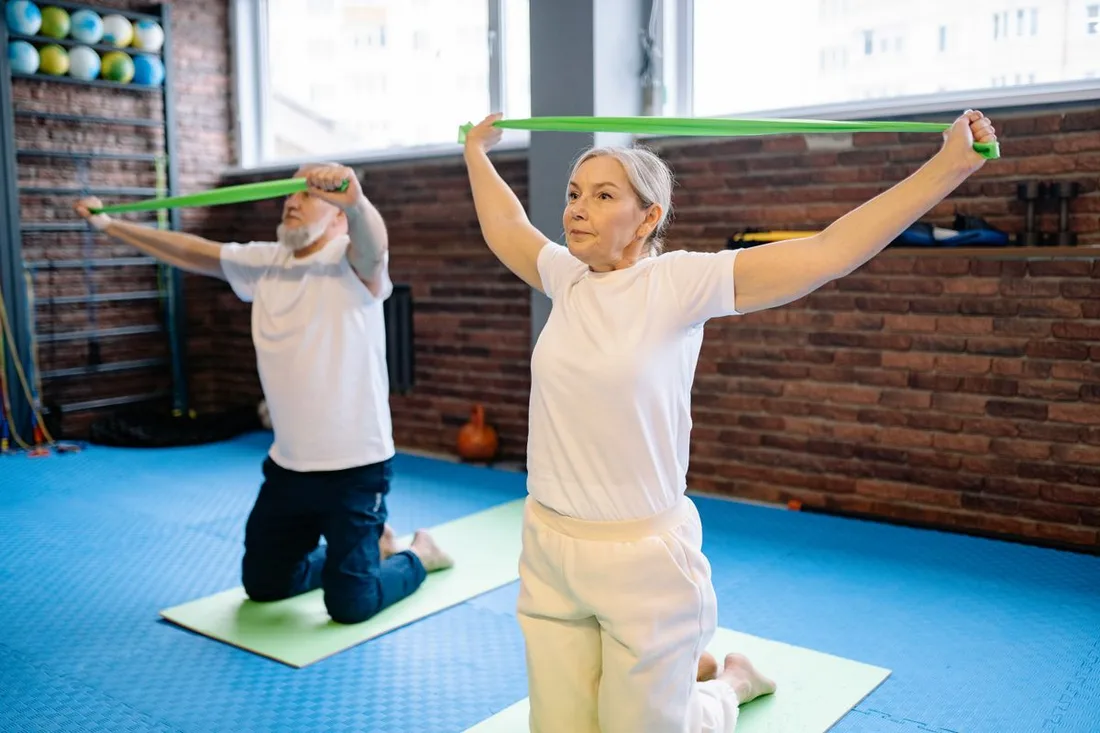 Older adults exercising with resistance bands